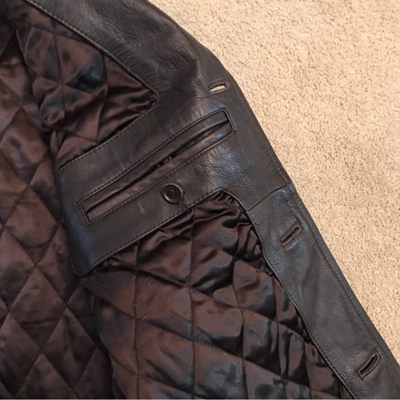 Gap Brown Leather Jacket Coat Adult Size Small Insulated Quilted Lining Mens - Picture 11 of 13